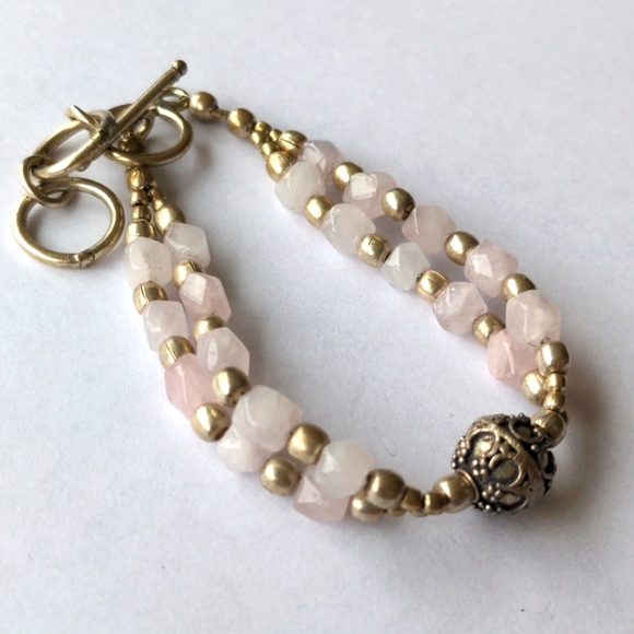 Jewelry - Vintage rose quartz bracelet, adjustable size